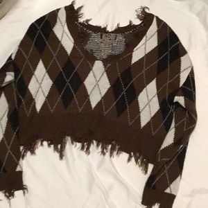 Aesthetic brown distressed cropped cozy sweater